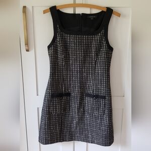 Rachel Zoe Dress Womens 6 Black Sheath Tweed Vegan Leather Academia Prep Mini